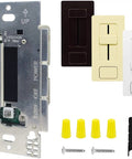 Integrated 100W LED Dimmer And Driver Wall Switch Smooth Operator Dimming Converts 120V AC To 24V DC For LED Tape Lights Recessed Electrical Box Mount UL Certified No Sweat Installation Ready featuring multiple color switch plates and installation components.