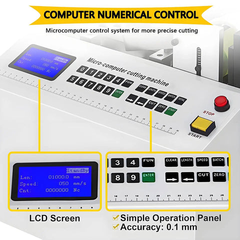 LCD screen and operation panel of Heavy Duty Automatic Electric Heat Shrink Tube Cutter And Wire Stripping Machine for precise cutting.
