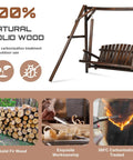 Wooden 2-Seat Porch Swing With A-Frame Stand For Outdoor Patio showing natural solid wood and carbonization process