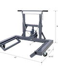 Heavy Duty Adjustable Height Dual Wheel Dolly With 1500 Lbs Lift Capacity For Rig Moving And Vehicle Repair with hydraulic jack and chains.