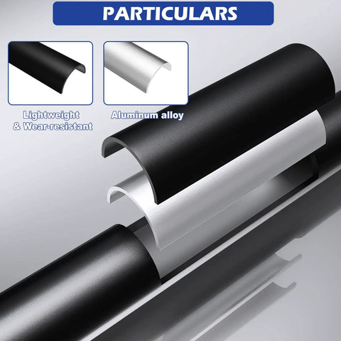 50 Pack 36 Inch Aluminum Deck Balusters Round Black Metal Spindles Top Tier Railing Posts Built Rock Solid With Killer Weather Resistance For Outdoor Porch Staircase Railings 3/4 Inch black and silver aluminum posts showcasing their lightweight and wear-resistant features.