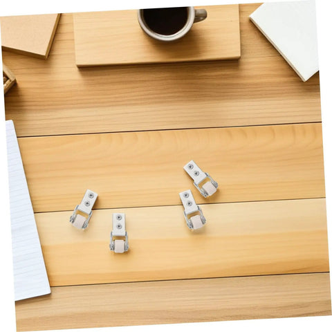 6 Pack Rock Solid Sliding Door Rollers With Galvanized Nylon Tracks For Cabinets And Furniture on a wooden surface.