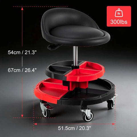 Rolling Mechanic Garage Stool With Modular Removable Tool Tray Pneumatic Height Adjustable Shop Chair For Auto Repair Heavy Duty 300 Lbs