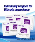 Pure-Aid lens wipes packets for eyeglasses and camera lenses; individually wrapped, 1 wipe per packet, 5.1 x 5.9 in.