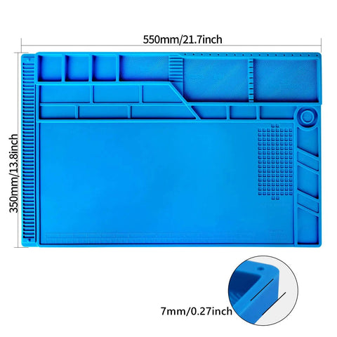 Pro Grade Large Silicone Soldering Mat With Magnetic Parts Layout Built In Ruler For Electronics Computer Repair 21.6 By 13.8 Inches Heat Resistant Insulation Soldering Station Pad With 124 Screw Positions 4 Magnetic Areas 18 Notches 49 Spare Units