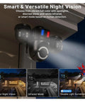 Knockout Quality Outdoors Wireless Security Cam Featuring Sharp AI Human Detection And Crisp 720P HD Video night vision modes and dual spotlight display.