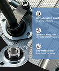Set Of Two Heavy Duty Zinc Plated Pillow Block Bearings With Three Quarter Inch Bore Pressed Steel Flange And Self Aligning Seals Built Tough For Daily Garage Grind showing self-lubricating insert and spherical ring.