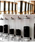 Wall Mounted Coffee Bean Dispenser 2 Pack Large Capacity Storage Jar Keeps Whole Beans Crisp And Fresh With Secure Lid For Drip Free Pouring And Zero Mess Counter Setup Silver mounted on walls with transparent containers filled with whole coffee beans.