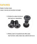 Close-up of Heavy Duty M8 X 40mm Hex Socket Cap Screws with countersunk nuts, showcasing carbon steel black finish for furniture assembly.