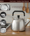 Stainless Steel Whistling Tea Kettle For Gas And Induction Stovetops, 304 Food Grade, Large 4L Capacity on kitchen counter
