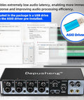 Image of the 4-Channel USB Audio Interface with ASIO, 24-Bit 192 KHz Recording, showcasing its ports and included ASIO driver.