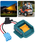 18V Battery Adapter Conversion Kit With Wire Harness Holder For BL1850 BL1860 Batteries, Durable Blue Connector shown with riding toy scene