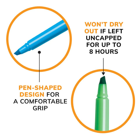 Fresh Chisel Tip Highlighters In Assorted Fluorescent Shades With Smooth Glide Ink, showcasing blue and green tips and comfortable grip design.