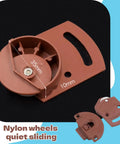 Smooth Operator Wardrobe Rollers And Quiet Nylon Closet Door Pulleys Straight Up Heavy Duty Cabinet Track Hardware With Mounting Screws No Sweat Install Zero Noise Vibe Full Set close-up of dark red nylon wheel with measurement details