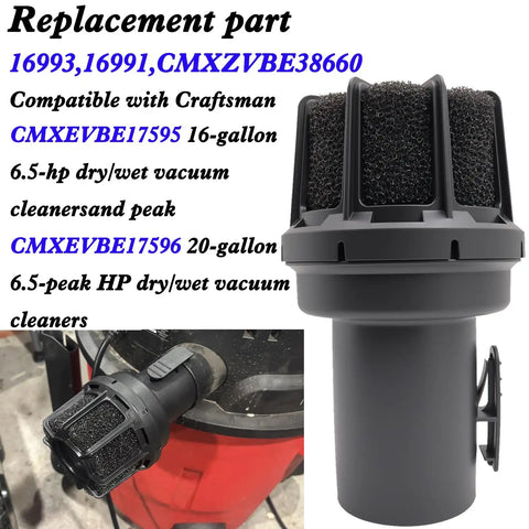 Shop Vac Muffler Diffuser 2-1/2 Inch Fits Craftsman And Ridgid Wet Dry Vacuums, shown with foam filter and compatibility details