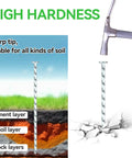 Illustration showing Heavy-Duty Galvanized Landscape Stakes With Gasket Caps, 6.3 Inch Garden Spikes for tough soil, cement, and rocks.