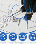 Top Shelf Polymer Deck Plugs For PVC Composite Boards 0.28 Inch Purple With T20 Torx Driver Tool laid beside screws and drill.