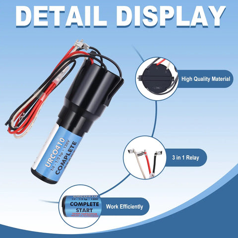 Universal Hard Start Kit For Refrigerators And Freezers With Heavy Duty Capacitor plus connectors, showing compact capacitor assembly.