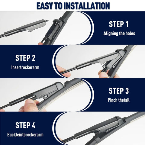 Installation steps for Premium Front Windshield Wiper Blades For Mercedes Benz Sprinter, showing alignment and attachment process.