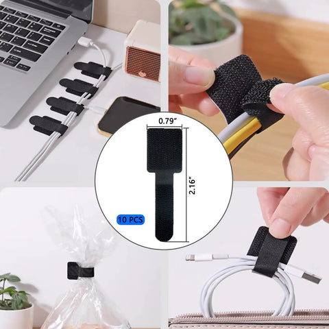 Ultimate Cable Management Kit For Desk And TV Setup with fastening ties used for organizing cables and securing bags