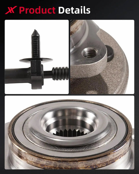 Premium Build Straight Up Heavy Duty Front Wheel Bearing Hub Assembly Pair close-up details including ABS connector and bearing.