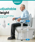 Rock Solid Foldable Toilet Safety Rail For Seniors Crafted From Heavy Duty Aluminum Reinforced With Tough As Nails Carbon Frame Holding Five Hundred Pounds Smooth Bathroom Assist with adjustable height feature