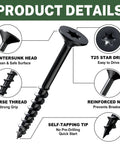 Outdoor Decking Screws One And A Half Inch Wood Screws Number Eight Three Hundred Piece Set, Rust Resistant Black Epoxy Coated, Exterior Grade T25 Star Drive