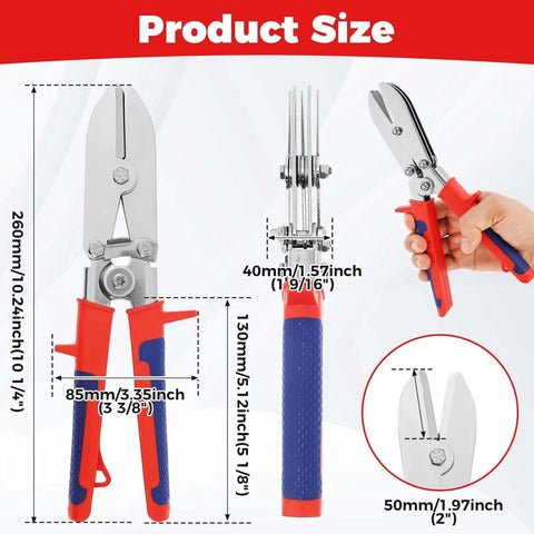 Five Blade Sheet Metal Bender With Pro Grade Rust Resistant Gutter Crimping Tool and Hand Crimper, product size diagram.