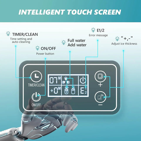 Countertop Ice Cube Maker Machine With 24 Cubes Fast Ice In 13 Minutes, intelligent touch screen display close-up