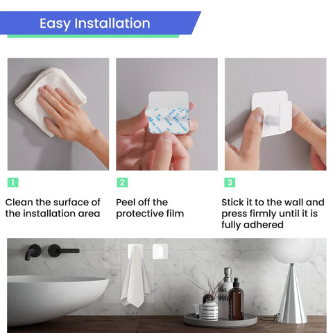 Step-by-step installation of Heavy Duty Adhesive Wall Hooks That Hold Like A Champ for easy mounting in showers and kitchens.