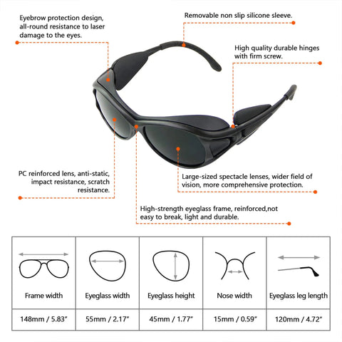 High End Red Light Therapy Goggles for Laser and Infrared Eye Safety with Side Shields and Brow Cover to Block LED Radiation and Keep Your Peepers Fresh so That Healthy Glow Vibe Keeps Rolling, black polycarbonate design with large lenses.