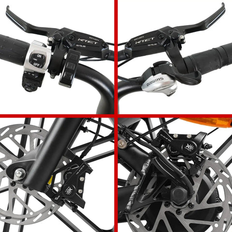 Heavy Duty 4 Piston Hydraulic Brakes For Electric Bike with Pre Bleed DOT 4 Fluid, 180mm Thickened Rotor and Waterproof Connector