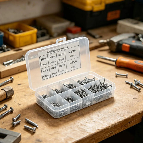 800 Piece Self Tapping Screws Set Round Head M2 Carbon Steel Wood And Metal Sheet Fasteners Assortment Kit With Strong Hold And Organized Storage For Home Toolboxes And 3D Printer Parts, plastic organizer open
