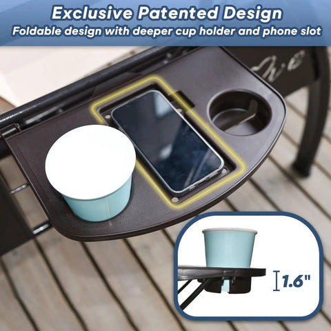 Cup holder and phone slot on Three Seat Outdoor Porch Swing With Stand 800 Lb Capacity 2 In 1 Convertible Swing Bed