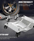 Rock Solid Steel 4 Piece Heavy Duty Wheel Dollies With 6000 Lbs Capacity And Secure Brakes for easy tire grip and portability.