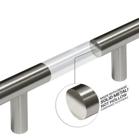 No Sweat T Knob Pulls For Cabinets And Drawers 5 Pack Brushed Nickel Hardware modern T Bar style detailed solid metal construction
