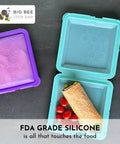 SoftShell Reusable Silicone Food Storage Container with clamshell lid and burrito, tomatoes inside