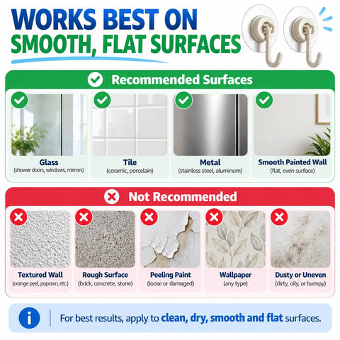 Image showing surfaces for Eight Pack Of Solid White Adhesive Ceiling And Wall Hooks Delivers Zero Sweat Damage Free Mounting.