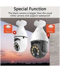 5MP PtZ Security Camera With E27 Bulb Socket Dual Band Wifi, comparing black larger camera with white waterproof model.