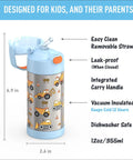 Dope Kids Stainless Steel Water Bottle With Straw 12 Oz Vacuum Insulated Reusable with construction graphic and carry handle.