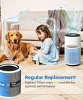 Dog and child near air purifier with Replacement 3 In 1 HEPA And Activated Carbon Filter For Core 400S P Smart Air Purifier Silver Color