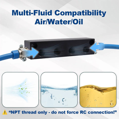 Shop Tough 6 Port Air Compressor Manifold Block With Quarter Inch Npt Fittings For Multiple Pneumatic Tool Lines Plug And Play Splitter showing multi-fluid flow.