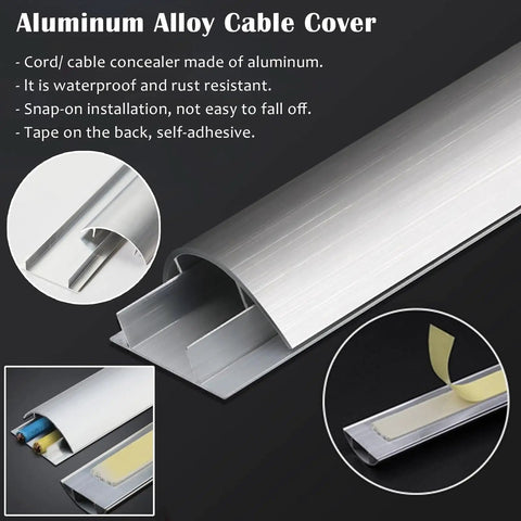 60 Inch Aluminum Alloy Cable Raceway Self Adhesive Cable Management Strips With Cover 2 Pack Floor Cable Protector