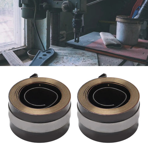 Two Pack Drill Press Return Spring For Quill Coil Replacement, Durable Metal Spring Steel, Chrome Finish Coils Closeup