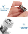 Close-up of stainless steel M6 rack screw highlighting sturdy design for 16 Sets M6 Rack Screws With Floating Cage Nuts Kit For Server Racks Provides Rock Solid Hold For Your Rig Slick Setup With Self Guiding Threads And Durable Truss Head Bolts Guaranteed To Save You Time On Datacenter Buildouts.