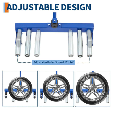 Heavy Duty Adjustable Tire Moving Cart That Handles 500 Lbs Like A Champ, adjustable roller design for 12 to 24 inch wheels.