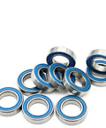 10 Pack 12X21X5MM 6801RS Ball Bearings Abec Seven Precision Thin Section Heavy Duty Steel with blue seals arranged on a white background.
