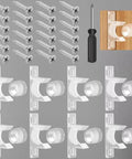 8 Sets False Front Cabinet Clips Replacement Kit For Kitchen Cabinet Doors And Drawers Includes Sink Clips Tip Out Tray Kit And Matching Screwdriver In High Quality Transparent Plastic. Display of clips, screws, and screwdriver.