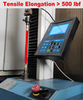 Tensile testing setup for Rock Solid Hybrid Lead In Air Hose 1/4 Inch By 6 Feet 300 Psi showing pressure gauge and equipment.