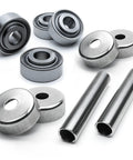 2 Pack Front Wheel Bearing And Debris Shield Assembly Featuring A Stainless Steel Axle Street Ready Heavy Duty Swap Precision Engineered Parts With Synthetic Grease Barrier Stays Rock Solid components showing stainless steel bearings and shafts.